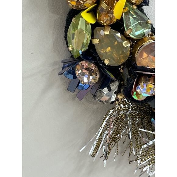 J. Crew Black Ribbon Funfetti AB Tinsel Sequin Floral Multicolor Bow necklace - Picture 9 of 16